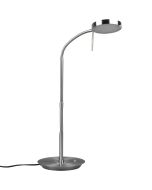 Trio Monza 523310107 staal kleurige tafellamp met flexibele arm en platte ronde kop met LED