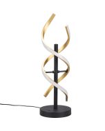 Trio Sequence 541810208 zwarte tafellamp met twee mat messing LED balken om een zwarte stang gedraaid