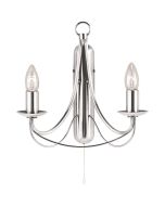 Searchlight Maypole 6342-2SS staalkleurige klassieke wandlamp met trekschakelaar en twee armen met elk een kaarslamp