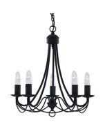 Searchlight Maypole 6345-5BK zwarte klassieke kroonluchter met vijf armen met elk een kaarslamp