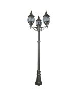 Searchlight Bel Aire zwarte klassieke lantaarnpaal met drie staande lantaarns met acht halfrond geslepen glazen ruitjes