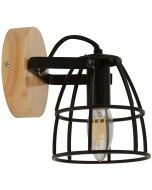 Searchlight Vision wandspot  met zwart metalen spot en houten wandplaat