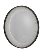 Searchlight Luxo ronde zwarte badkamerspiegel met een diameter van 80cm en LED en een marmereffect langs de rand