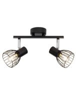 Brilliant Blacky 62113/06 zwarte plafondspot met twee draadmetalen spotjes aan een dunne buis.
