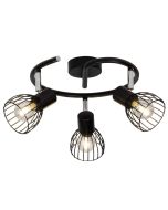 Brilliant Blacky 62133/06 zwarte plafondspot van ronde buis met drie spotjes met kapjes van metaaldraad