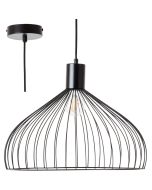 Brilliant Blacky 99392/06 zwarte hanglamp met kap van zwart metaaldraad