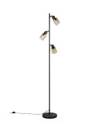 Reality Cadiz zwarte vloerlamp van 154 cm hoog met drie spotjes van amberkleurig glas