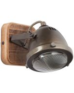 Brilliant Carmen 72010/84 Industriele spot op een houten wandplaat en klassieke koplamp lijkende spot