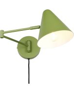 Trio Cosima 263970115 groen metalen wandlamp met zwenkarm en metalen kap en snoer met stekker