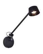 Freelight Cugino zwarte wandspot met een scharnierende arm met een uitval van 55cm en spot met geintegreerde LED en touchdimmer