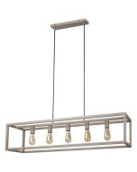 Freelight Esteso creme kleurige hanglamp van een 120cm lang metalen frame met vijf E27 fittingen en een creme plafondbalk