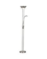 Searchlight Mother EU5430SS staal kleurige uplighter met leeslamp en LED bobbel onder de metalen uplighter schaal