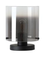 Searchlight Zweden tafellamp van 26cm hoog met zwart voetje en cilindervormig rookglazen kap