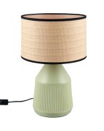 Casalum Formentera tafellamp van 43 cm hoog met groene voet van keramiek en ronde kap met een diameter van 28 cm van papiergaren