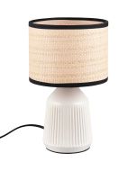 Casalum Formentera tafellamp van 26,5cm hoog met witte voet van keramiek en ronde kap met een diameter van 16 cm van papiergaren