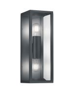 Trio Garonne 201860242 antraciet grijze rechthoekige wandlamp voor buiten met transparante ruitjes en updown light met twee brandende E27 peertjes