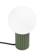 Sollux Halo SL.1726 tafellamp met olijf groen geribbelde voet en wit glazen lampenkap
