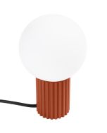 Sollux Halo SL.1731 tafellamp met oker rood geribbelde voet en wit glazen lampenkap