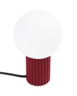Sollux Halo SL.1751 tafellamp met burgundy rode geribbelde voet en wit glazen lampenkap