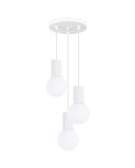 Sollux Halo SL.1710 hanglamp met plafondplaat van 25cm en drie geribbelde fittinghouders en wit bolvormig glazen kap van 12cm
