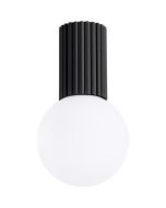 Sollux Halo SL.1713 zwart geribbelde plafondlamp met wit bolvormig glazen kap