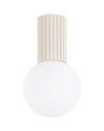 Sollux Halo SL.1718 beige geribbelde plafondlamp met wit bolvormig glazen kap