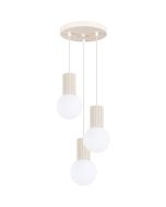 Sollux Halo SL.1720 beige hanglamp met plafondplaat van 25cm en drie geribbelde fittinghouders en wit bolvormig glazen kap van 12cm