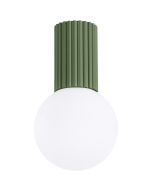 Sollux Halo SL.1723 olijf groen geribbelde plafondlamp met wit bolvormig glazen kap