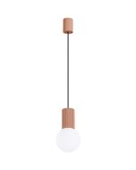 Sollux Halo SL1734 mokka bruin geribbelde hanglamp met bolvormig glazen kap van 12cm in diameter