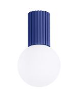 Sollux Halo SL.1738 marine blauw geribbelde plafondlamp met wit bolvormig glazen kap