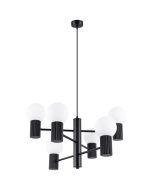 Sollux Halo SL.1830 zwarte kroonluchter met zes geribbelde fittinghouders en wit glazen lampenkappen