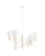 Sollux Halo SL.1831 beige kroonluchter met zes geribbelde fittinghouders en wit glazen lampenkappen