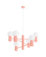 Sollux Halo SL.1838 perzik kleurige kroonluchter met zes geribbelde fittinghouders en wit glazen lampenkappen