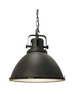 Brilliant Jesper 23772/06 zwarte industriele hanglamp aan ketting met warmte rooster en glasplaat eronder