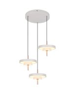 Trio Keaton warm grijze hanglamp van 45cm in diameter met drie met dubbele schijf vormige kappen van 25 cm in diameter met geïntegreerde led
