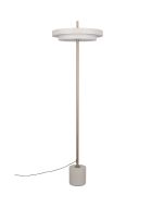 Trio Keaton warm grijze vloerlamp van 138 cm hoog met dubbele schijf vormige kap met geïntegreerde led naar beneden