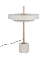 Trio Keaton warm grijze tafellamp van 45,5 cm hoog met dubbele schijf vormige kap met geïntegreerde led naar beneden