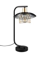 Casalum Lauris tafellamp met een hoogte van 44 cm en hangende kap van zwart en goudkleurig metaaldraad
