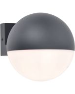Lutec Looma antraciet grijze wandlamp voor buiten met een bolvormige kap van 15 cm in diameter met wit kunststof onderzijde