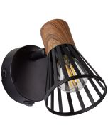 Brilliant Manama 78111/76 zwarte wandspot met schakelaar. De spot is van metaaldraad en donkerhouten achterkant