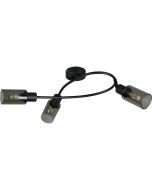 Reality Mars zwarte plafondspot van 45 cm lang met gebogen stang met drie spotjes met elk een rookglazen kapje met een diameter van 8 cm