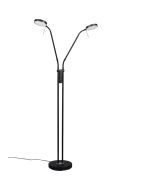 Trio Monza mat zwarte leeslamp met twee leeslampen met ronde kop en touch dimmer aan de paal
