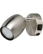 Reality Nancy staalkleurig wandspotje van 9,5 cm hoog met GU10 lamp, kiepschakelaar en mogelijkheid voor kabeldoorvoer