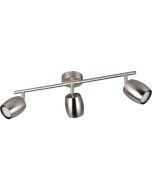 Reality Nancy staalkleurig plafondspot van 47,5 cm lang met drie metalen spotjes met GU10 lamp
