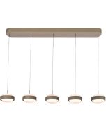 Freelight Puleggia olijf groene hanglamp van 140 cm lang met vijf pendels met geïntegreerde LED en katrolsysteem voor de hoogte