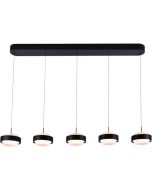 Freelight Puleggia zwarte hanglamp van 140 cm lang met vijf pendels met geïntegreerde LED en katrolsysteem voor de hoogte