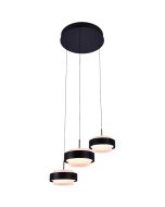 Freelight Puleggia zwarte hanglamp van 35 cm in diameter met drie pendels met geïntegreerde LED en katrolsysteem voor de hoogte