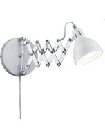 Reality Scissor wandlamp met scharnierende chromen arm van 53cm en wit metalen kapje met E27 peertje