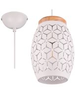 Trio Bidar hanglamp met kap van 15 cm in diameter van wit metaal en hout
