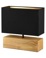 Trio Woody R50181080 tafellamp met rechthoekige houten voet en rechthoekige zwarte lampenkap van textiel